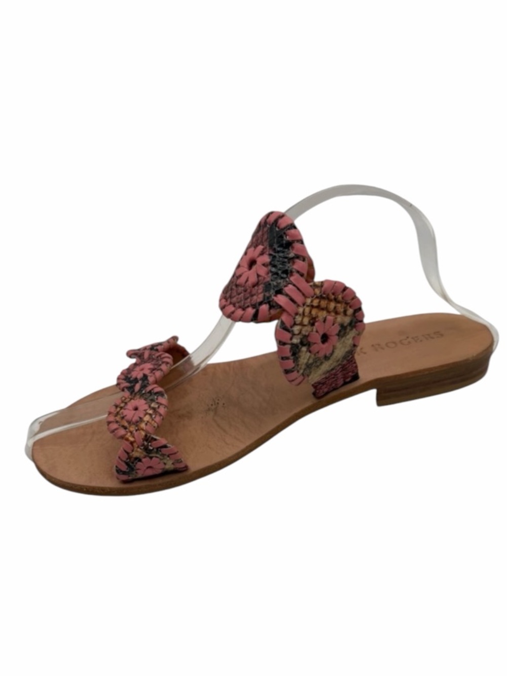 Jack Rogers Lauren Snake Embossed Sandals Women 8 Pink Snakeskin Leather Slip On